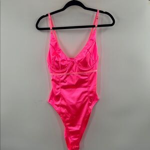 3For$20 Hot Pink Satin Bodysuit NWOT size Large